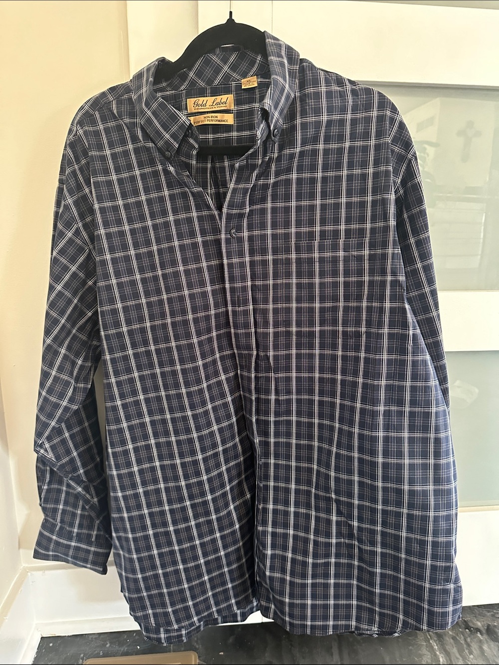 Roundtree & Yorke Blue Plaid Casual Button-Down Shirt